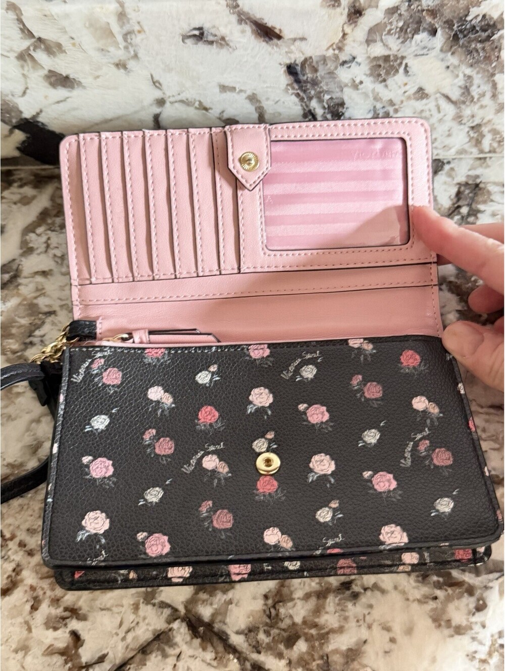 Victoria Secret black floral tech clutch VS Wallet looks Brand New - Picture 2 of 5